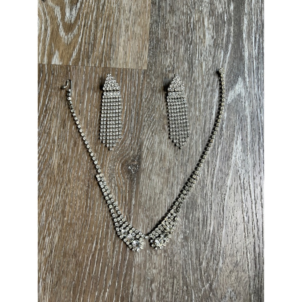 Kramer Jewelry Set Women OS Silver Rhinestone Choker Necklace Fringe Earrings
